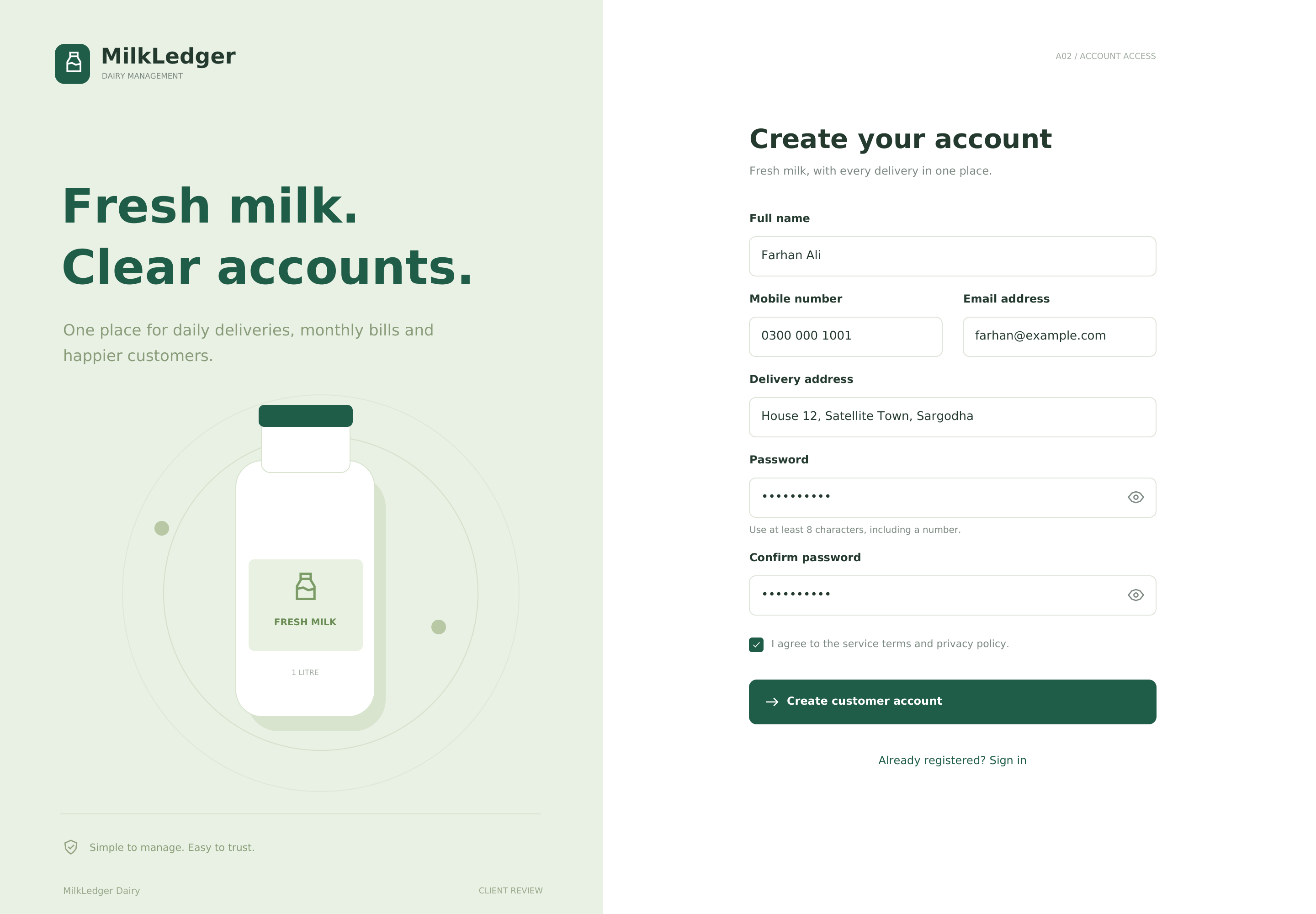 Create a customer account