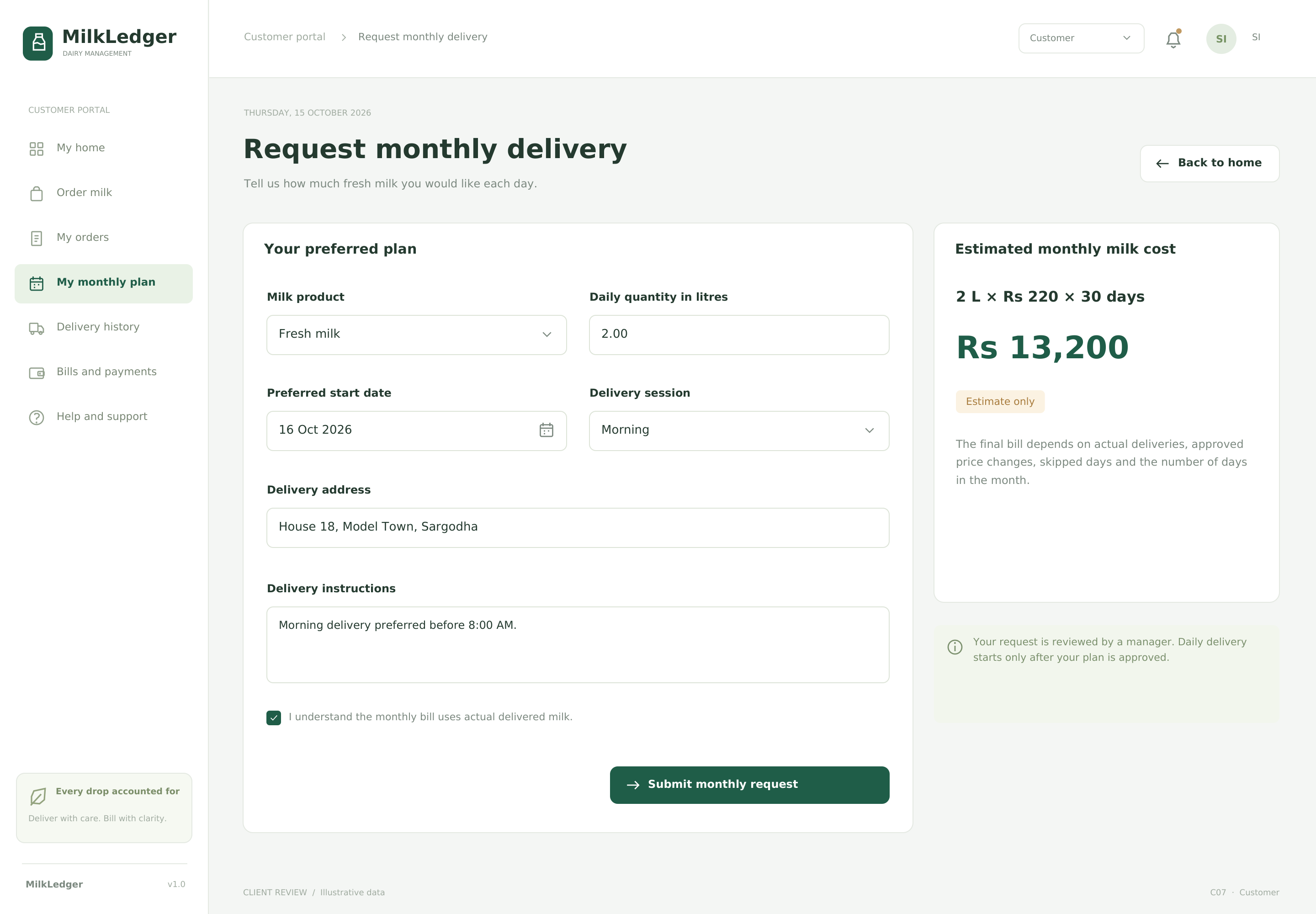 Request monthly delivery
