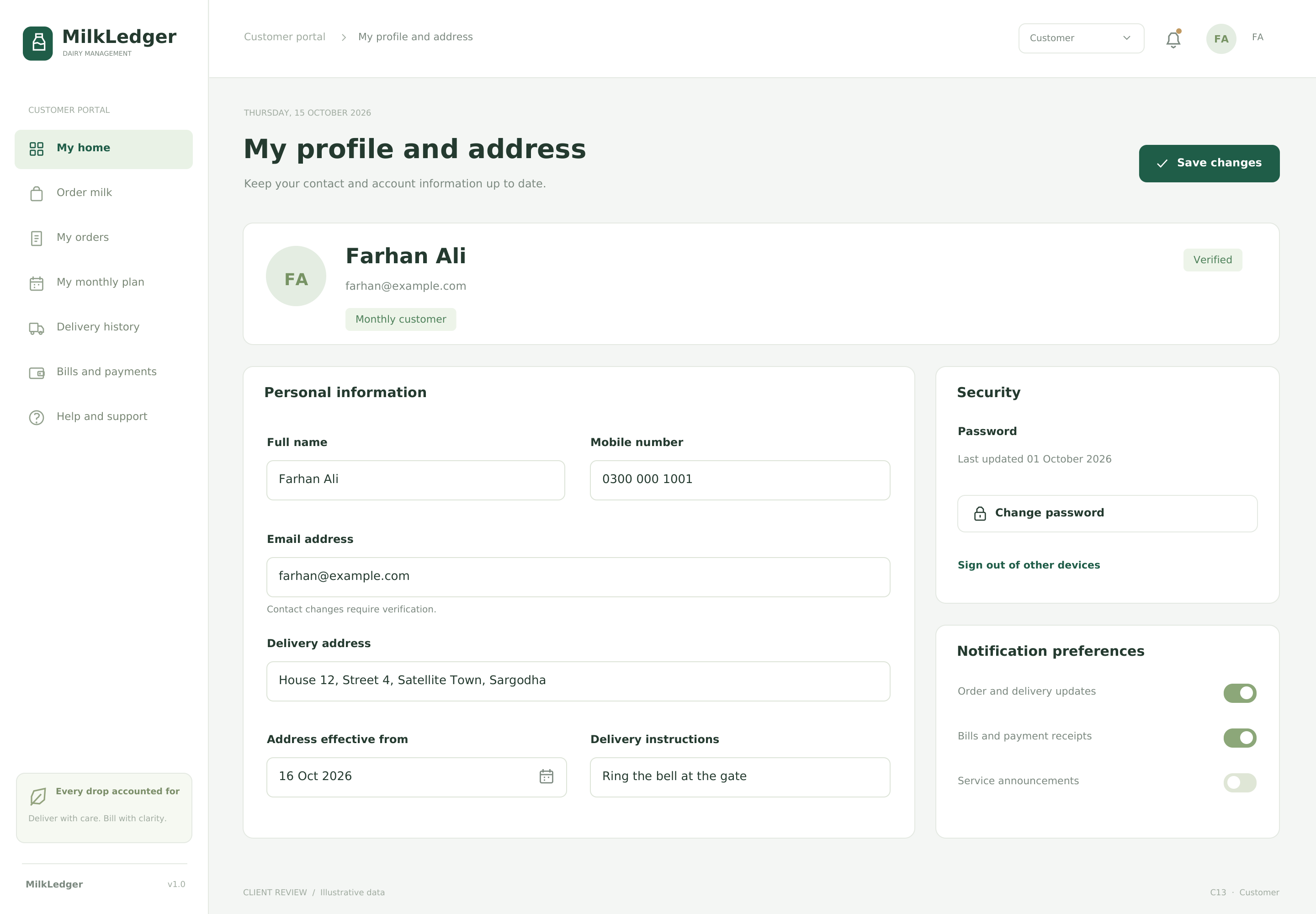 My profile and address