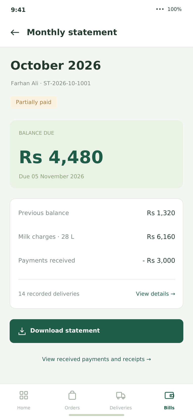Mobile monthly statement