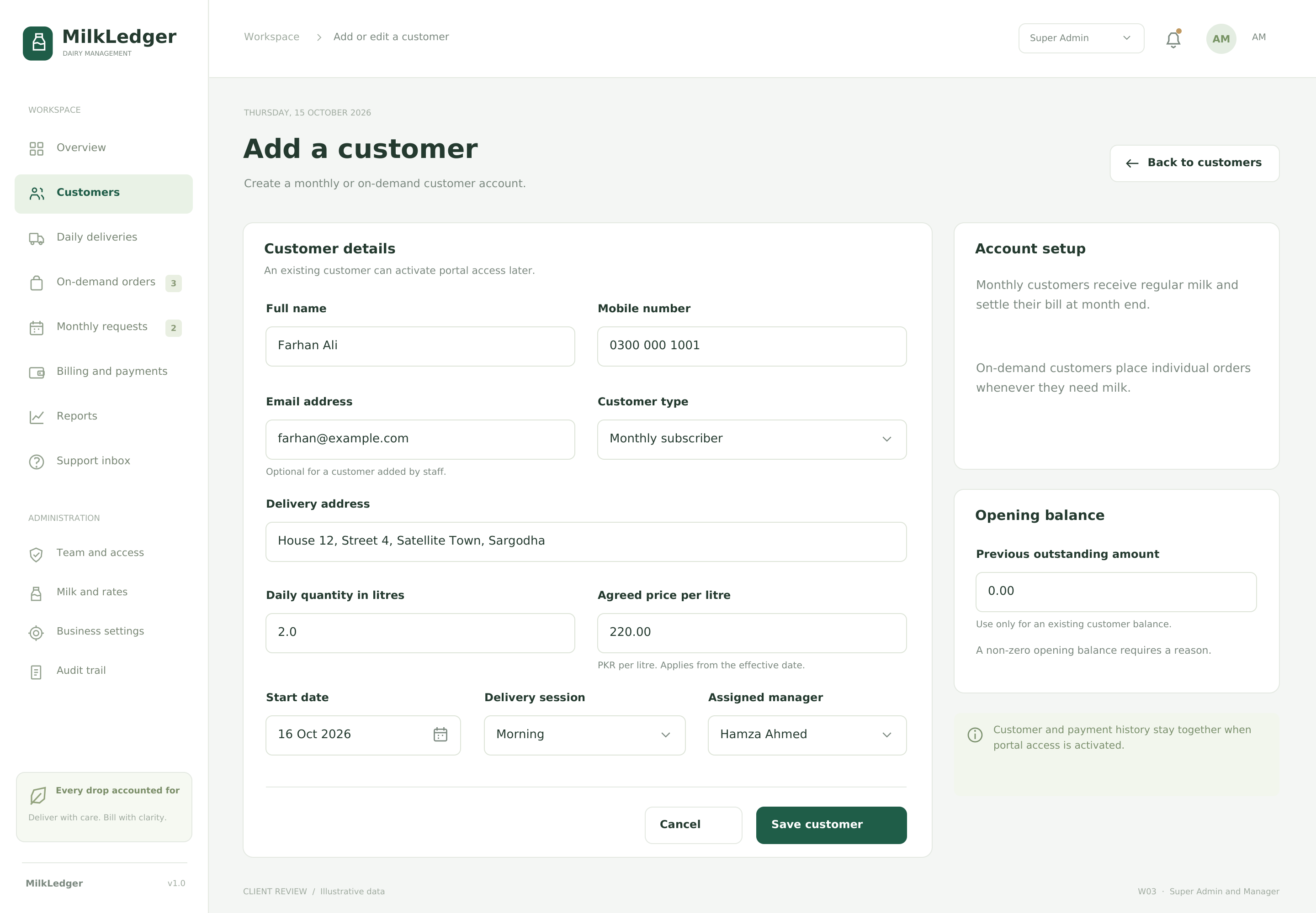Add or edit a customer